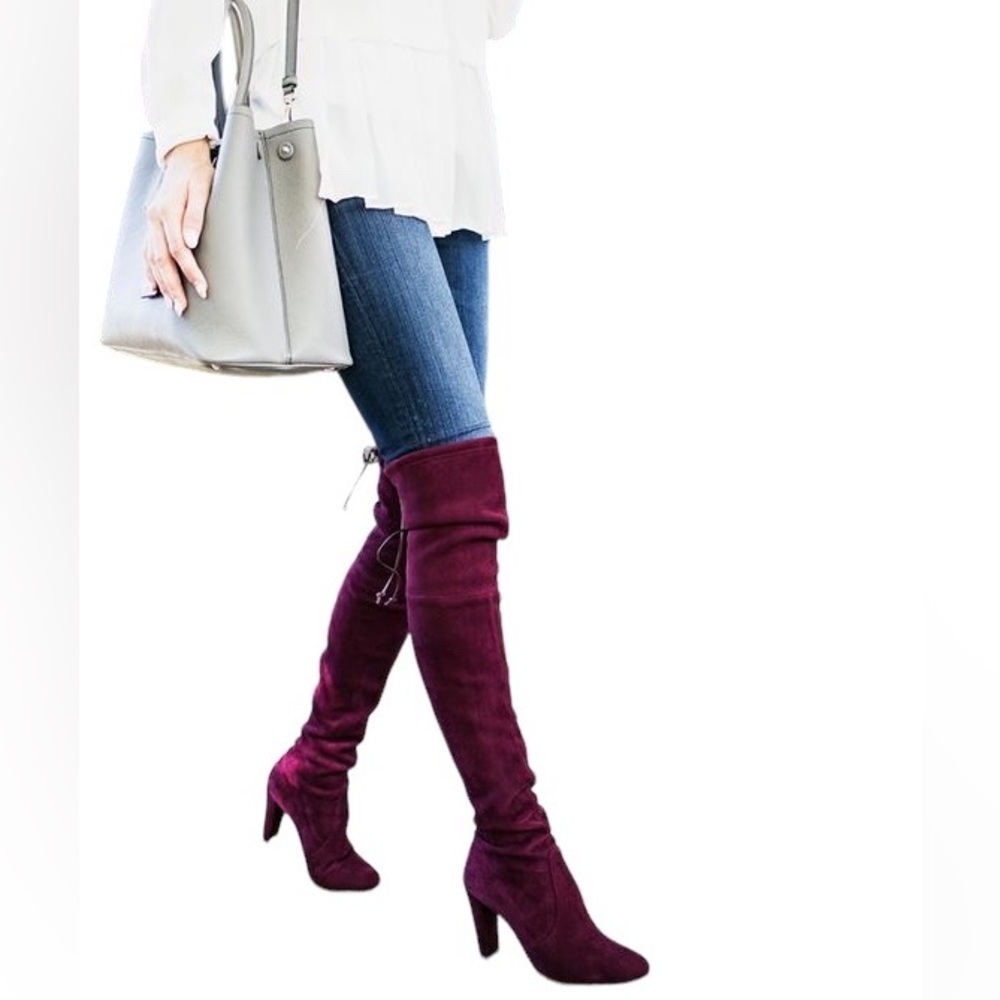 LadyJane Burgundy Velvet Heeled over the Knee high Boots